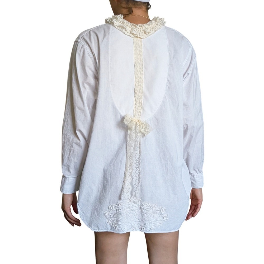 Handmade Vintage 19th Century Victorian White Lace Ruffle Button Up Shirt